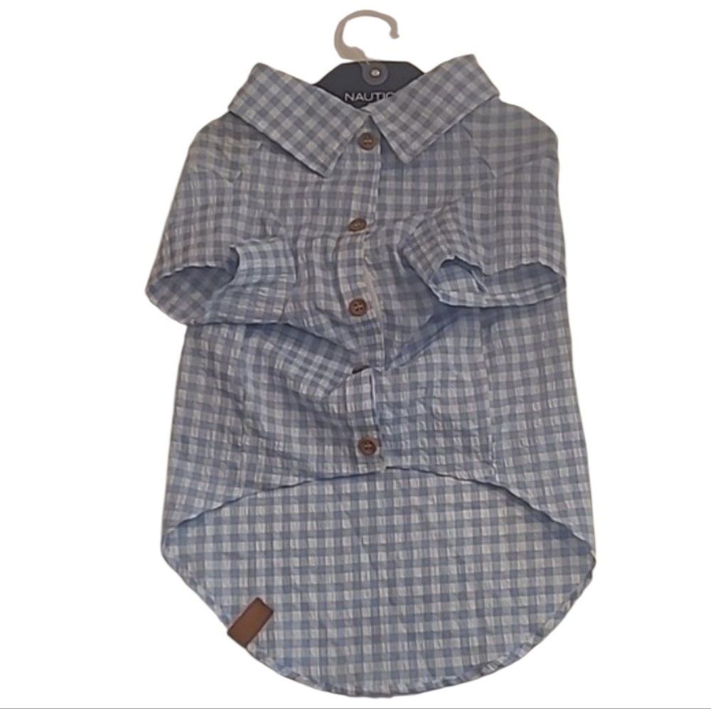 Nautica Plaid Pet Shirt Faux Button Flannel Collared Sleeved Checkered Top NWT